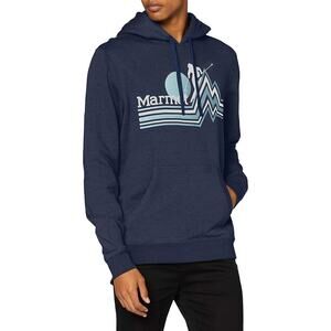 Marmot Men's Blue Piste Hoody Graphic Drawstring Pullover Hoodie Sweatshirt - L